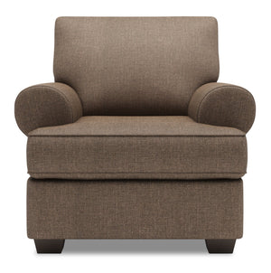 Fauteuil Roll de Sofa Lab personnalisable de 42 po fabriqué au Canada en tissu d’apparence lin avec accoudoirs enroulés - brun Luna Praline