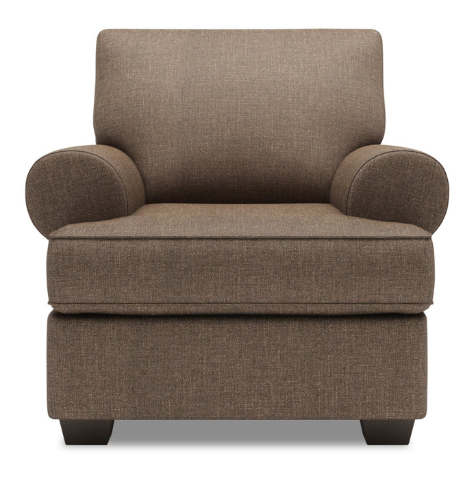 Fauteuil Roll de Sofa Lab personnalisable de 42 po fabriqué au Canada en tissu d’apparence lin avec accoudoirs enroulés - brun Luna Praline