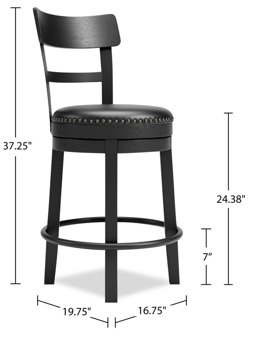 Tabouret Otis de hauteur comptoir en tissu de cuir végétalien et en métal avec siège pivotant - noir