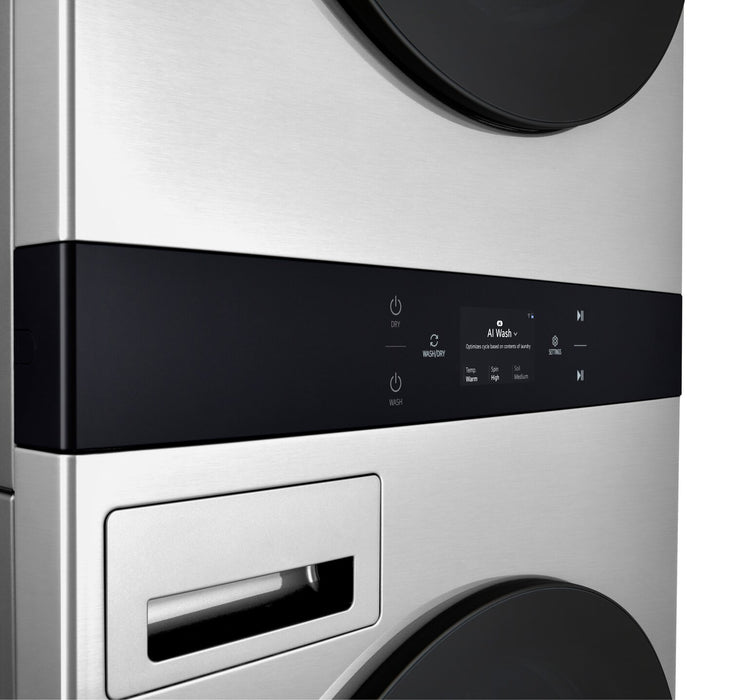 Tour de lavage WashTowerMC à la vapeur haute efficacité LG Studio à chargement frontal avec laveuse de 5,8 pi³ et sécheuse de 7,4 pi³ - acier Nobel - SWWE50N3