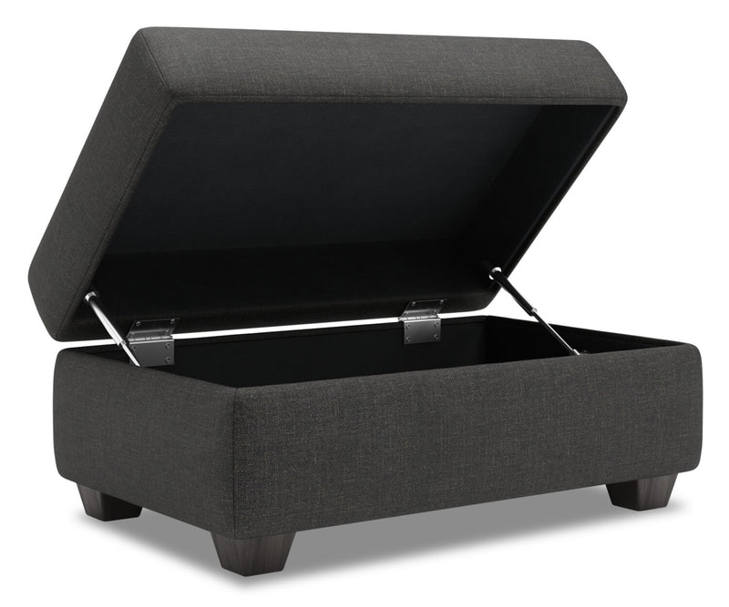 Pouf de rangement personnalisable The Trunk de Sofa Lab de 39 po fabriqué au Canada en tissu d’apparence lin - gris Luna Kohl