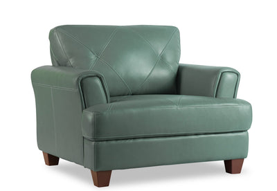 Chateau d'Ax Vita 44" 100% Genuine Leather with Diamond Pattern Stitching and Wood Legs - Seafoam Green | Meuble Vita de Château d’Ax de 44 po en cuir 100 % véritable avec coutures à motif de diamant et pattes en bois - vert écume de mer