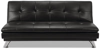 Futon June de 73,2 po en tissu d’apparence cuir avec mécanisme Klik Klak, pattes en métal et capitonnage - noir