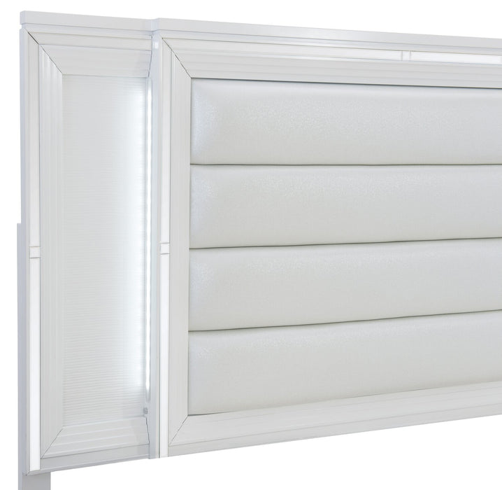 Tête de lit à panneau Max somptueuse en cuir végétalien avec éclairage à DEL, blanche - format grand lit