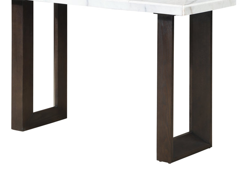 Table de salon moderne Silvia de 48 po - imitation de marbre blanc et gris avec pattes en bois brun