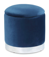 Pouf de rangement Phebe de 16,5 po avec base à bordures argentée - bleu marine