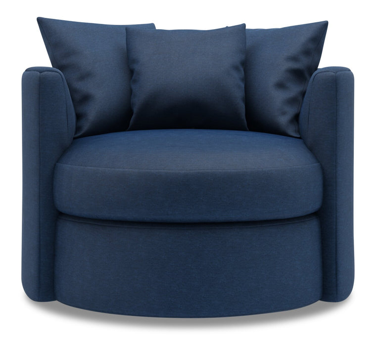 Fauteuil d’appoint pivotant Nest de Sofa Lab personnalisable de 41 po fabriqué au Canada en tissu d’apparence lin - bleu Pax Navy