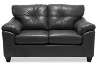 Causeuse Addison de 63 po fabriquée au Canada en tissu d’apparence cuir avec coussins de siège amovibles et capitonnage - grise