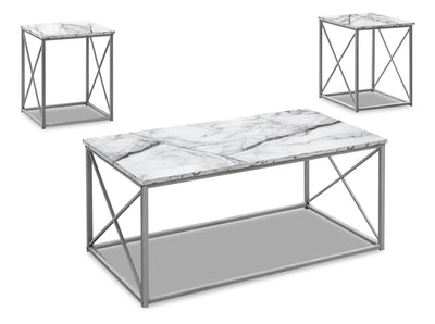 Kasey 3-Piece Coffee and Two End Tables Package - White Marble-Look