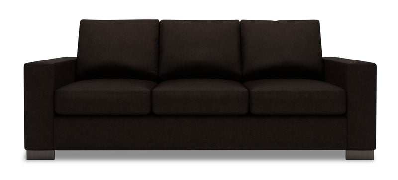 Sofa-lit personnalisable Track de Sofa Lab de 85 po fabriqué au Canada en tissu de chenille avec accoudoirs rectilignes - brun Luxury Chocolate