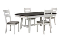 Ensemble de table salle à manger Echo 5 pièces avec table de 70 po (L), tiroirs de rangement, base à tréteaux et 4 chaises - blanc-gris