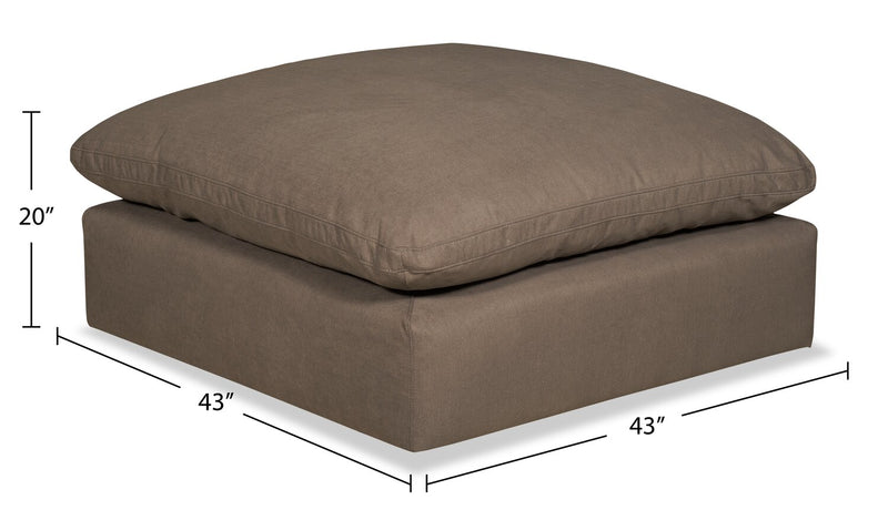 Pouf modulaire Eclipse de 43 po en tissu d’apparence lin avec coussin en duvet et plumes - brun ardoise