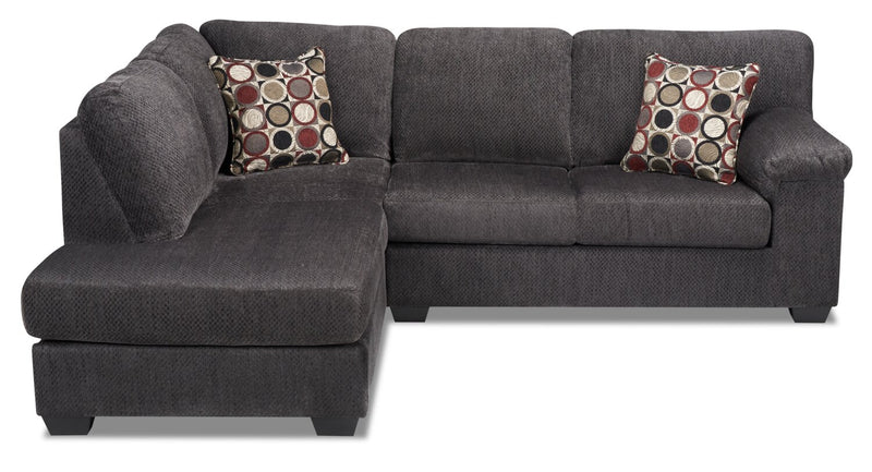 Sofa sectionnel de gauche Morty 2 pièces fabriqué au Canada en tissu de chenille avec coussins décoratifs - gris