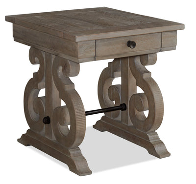Tinley Park 22" Traditional End Table with Storage - Grey-Brown Pine with Scroll Design Base|Table de bout traditionnelle Tinley Park de 22 po avec rangement - pin gris-brun avec base à volutes