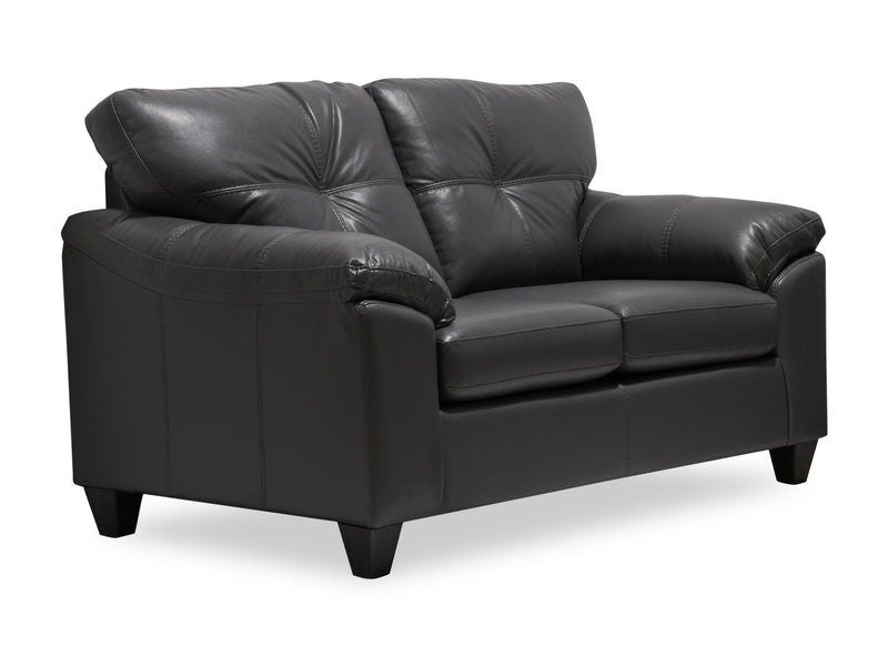 Causeuse Addison de 63 po fabriquée au Canada en tissu d’apparence cuir avec coussins de siège amovibles et capitonnage - grise