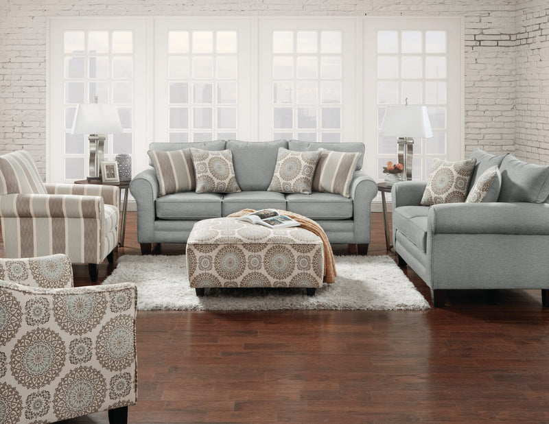 Sofa Tula de 88 po fabriqué au Canada en tissu avec accoudoirs enroulés et coussins décoratifs - gris brume