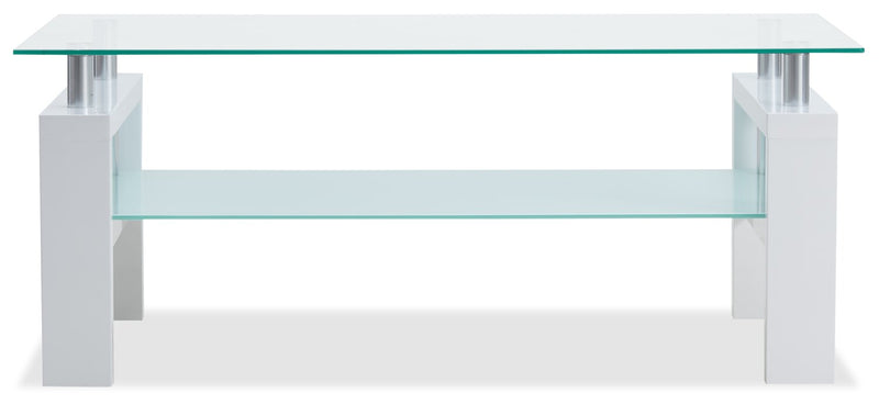 Table à café moderne Harvy de 47,25 po avec dessus en verre et tablette - blanche