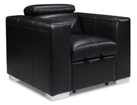 Fauteuil Drake de 41,5 po en tissu d’apparence cuir avec pouf rétractable et appuie-têtes relevables - noir
