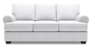 Sofa-lit personnalisable Roll de Sofa Lab de 86 po fabriqué au Canada en tissu d’apparence lin avec accoudoirs enroulés - blanc Pax Ice