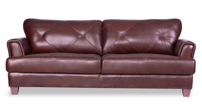 Chateau d’Ax Vita 87" 100% Genuine Leather Sofa with Diamond Pattern Stitching and Wood Legs - Brown | Sofa Vita de Château d’Ax de 87 po en cuir 100 % véritable avec coutures à motif de diamant et pattes en bois - brun