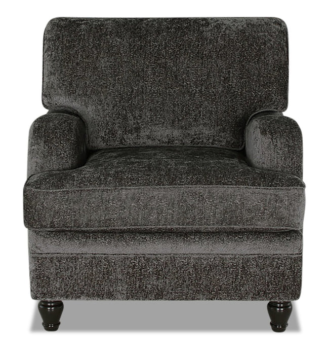 Fauteuil Bellmont de 38 po fabriqué au Canada en tissu de chenille avec pattes en bois - gris anthracite