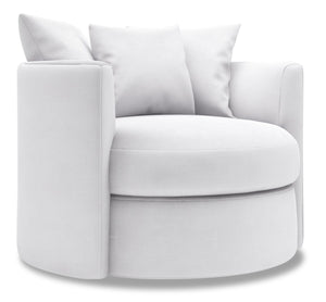 Fauteuil d’appoint pivotant Nest de Sofa Lab personnalisable de 41 po fabriqué au Canada en tissu d’apparence lin - blanc Pax Ice
