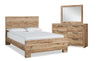 Ensemble de chambre à coucher Derekson 5 pièces avec lit à panneau, commode et miroir, naturel - format grand lit