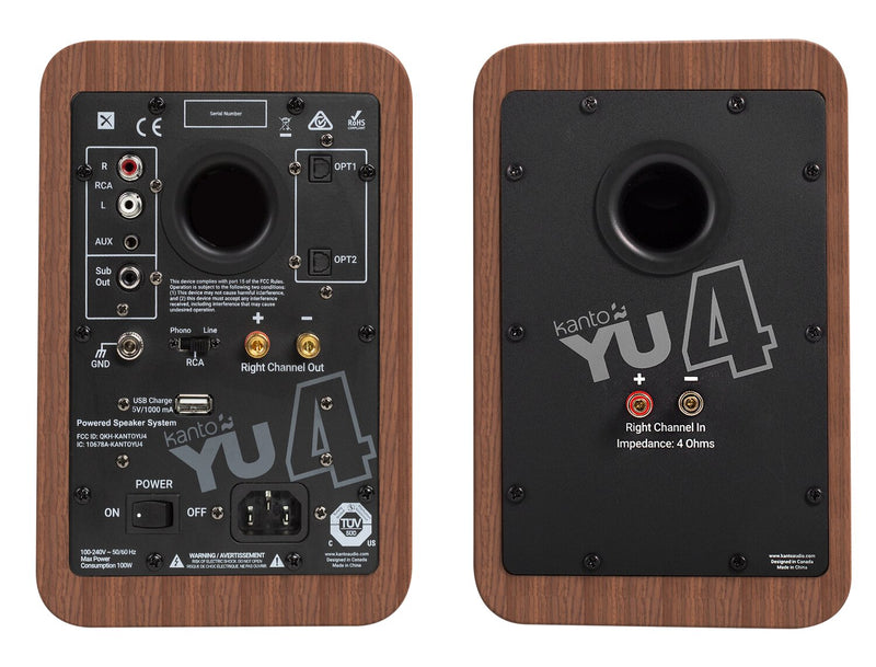Haut-parleurs amplifiés Kanto YU4 avec Bluetooth et préamplificateur phono - noyer