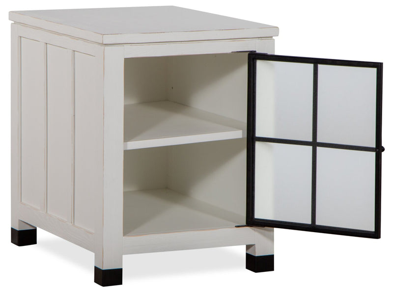 Table de fauteuil moderne Harper de 20 po avec porte en verre et rangement - pin blanc