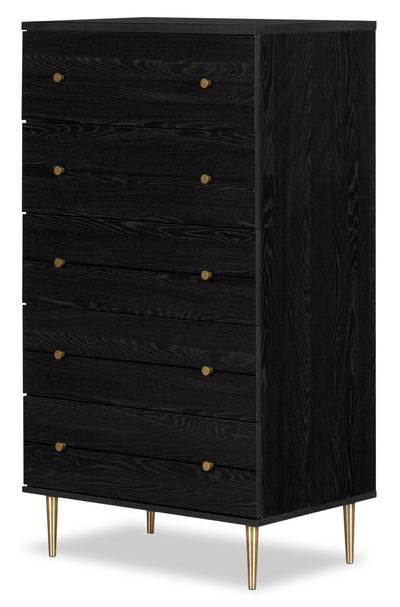Lake Bedroom Chest of Drawers, 5-Drawer, 29"W x 52"H, Made in Canada, Glam - Black | Commode verticale somptueuse Lake de 29 po (L) x 52 po (H) à 5 tiroirs pour la chambre à coucher, fabriquée au Canada - noire