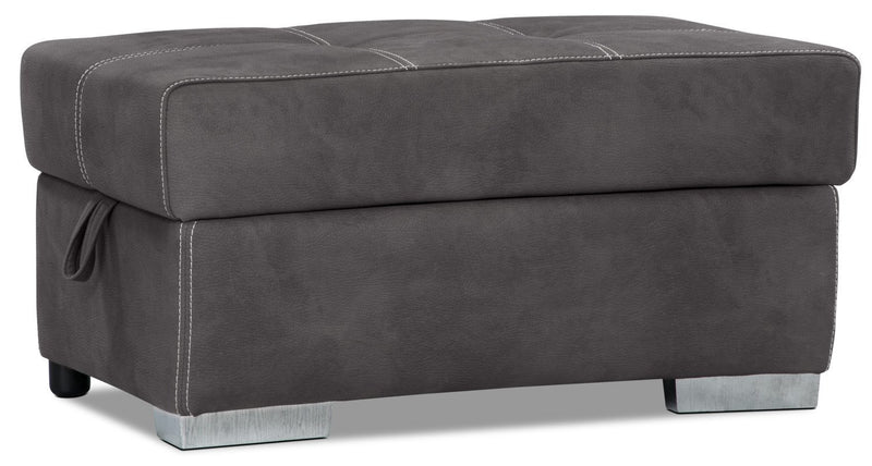 Sofa-lit sectionnel de gauche Drake 3 pièces en tissu de suédine avec pouf de rangement - gris ciment