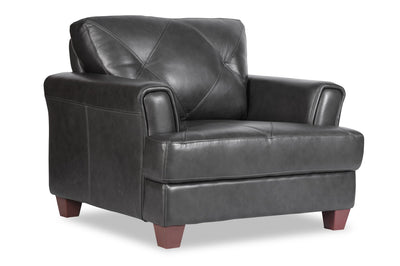 Chateau d'Ax Vita 44" 100% Genuine Leather with Diamond Pattern Stitching and Wood Legs - Charcoal Grey | Meuble Vita de Château d’Ax de 44 po en cuir 100 % véritable avec coutures à motif de diamant et pattes en bois - gris anthracite