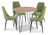 Ensemble de salle à manger Miya 5 pièces en acacia et métal avec table ronde de 36 po (L) et 4 chaises - vert mousse