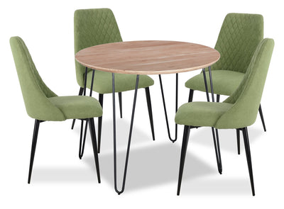 Miya 5pc Dining Set with Table & 4 Chairs, Acacia Wood, Metal, 36"W Round - Moss Green | Ensemble de salle à manger Miya 5 pièces en acacia et métal avec table ronde de 36 po (L) et 4 chaises - vert mousse