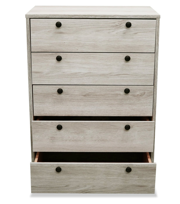 Commode verticale Hart de 24,6 po (L) x 36,2 po (H) à 5 tiroirs pour la chambre à coucher, fabriquée au Canada - blanche