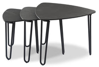 Ensemble 3 tables gigognes triangulaires modernes Hamilton de 22 po - dessus en imitation de marbre gris avec pattes en métal noir