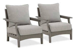 Ensemble de 2 fauteuils Cape pour la terrasse à l’extérieur - plastique à haute densité et tissu Nuvella, résistant aux rayons UV et aux intempéries - gris