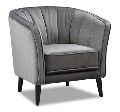 Brinley Velvet Accent Chair - Grey - Contemporary style Accent Chair in Grey Plywood, Rubberwood
