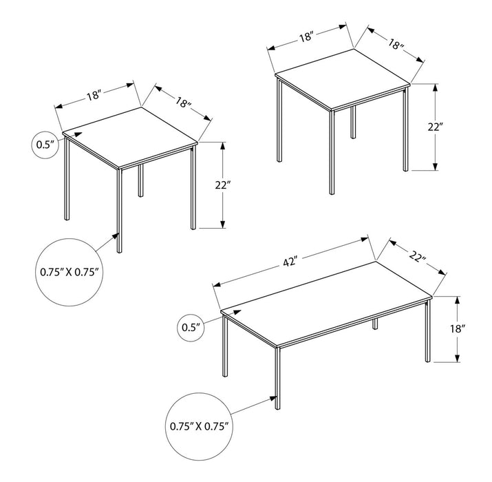 Ensemble 3 tables modernes Easton de 42 po (table à café et 2 tables de bout) - brun avec pattes en métal noir