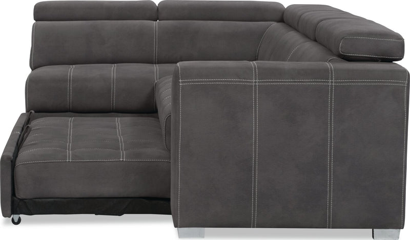 Sofa-lit sectionnel de gauche Drake 3 pièces en tissu de suédine avec pouf de rangement - gris ciment