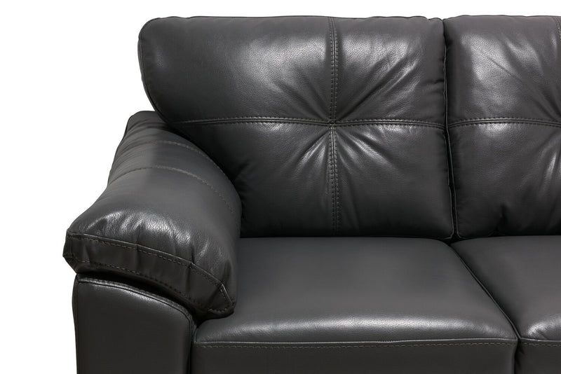 Causeuse Addison de 63 po fabriquée au Canada en tissu d’apparence cuir avec coussins de siège amovibles et capitonnage - grise