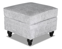 Pouf Bellmont de 26 po fabriqué au Canada en tissu de chenille avec pattes en bois - gris platine