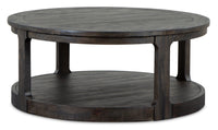 Table à café ronde traditionnelle Axl de 40 po avec tablette - bois gris-brun foncé