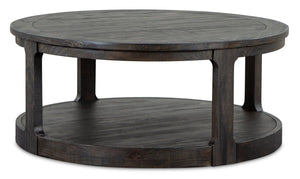 Table à café ronde traditionnelle Axl de 40 po avec tablette - bois gris-brun foncé