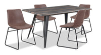 Ensemble de salle à manger Amos 5 pièces en métal avec table de 60 po (L) et 4 chaises - brun