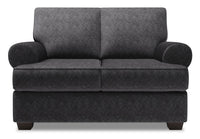 Causeuse personnalisable Roll de Sofa Lab de 64 po fabriquée au Canada en tissu d’apparence lin avec accoudoirs enroulés - gris Luxury Charcoal