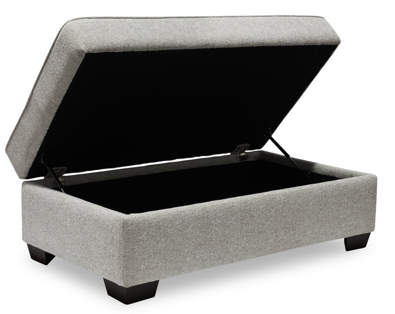 Pouf de rangement Verona de 44 po fabriqué au Canada en tissu d’apparence lin - beige