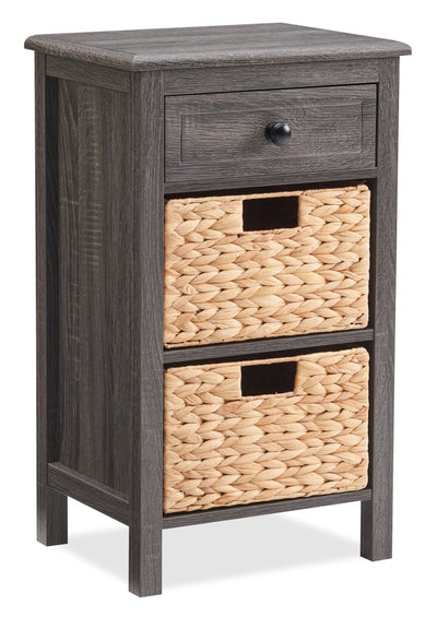 Jon 15.5" Chairside Table with 2 Baskets & Drawer - Distressed Grey|Table de fauteuil Jon de 15,5 po avec 2 paniers et tiroir - gris vieilli