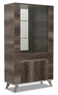 Armoire vitrée de salle à manger Gino avec rangement et tablettes d'exposition en verre - fabriquée en Italie, moderne, 42 po (L) - brune