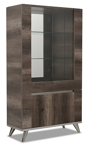 Armoire vitrée de salle à manger Gino avec rangement et tablettes d'exposition en verre - fabriquée en Italie, moderne, 42 po (L) - brune